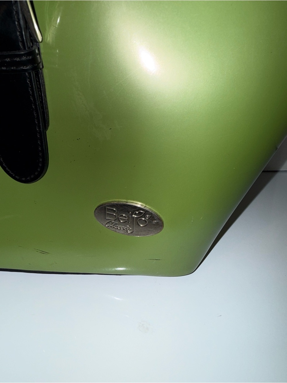BEIJO Vintage Purse Lime Green Patent Silver Accents Double Leather Handles - Picture 4 of 5